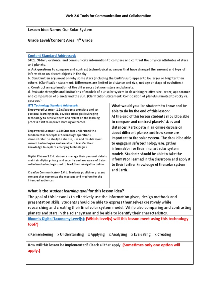 Solar System Lesson with Web 2.0 Tools | PDF | Learning | Cognition