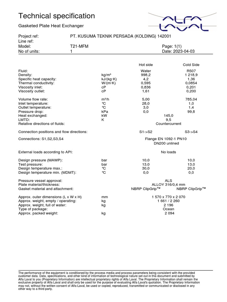 T21 MFM Tech Spec PDF Heat Exchanger Viscosity