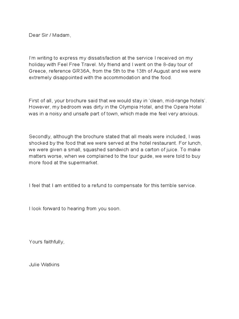 Complain Email TEMPLATE PDF