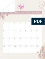 Planificador Mensual Abril Floral Elegante Rosado y Dorado