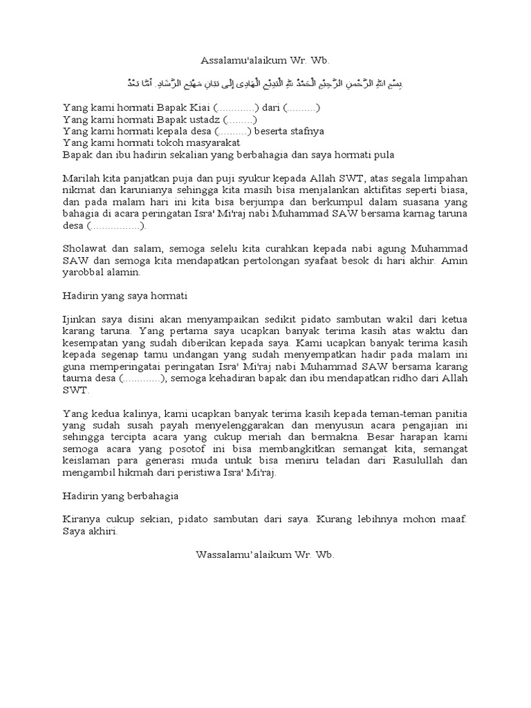 Contoh Pidato Sambutan Ketua Karang Taruna Acara Isra' Mi'raj PDF