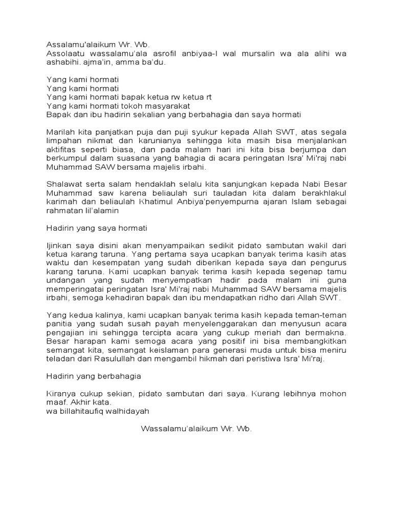 Contoh Pidato Sambutan Ketua Karang Taruna Acara Isra' Mi'raj (1) PDF