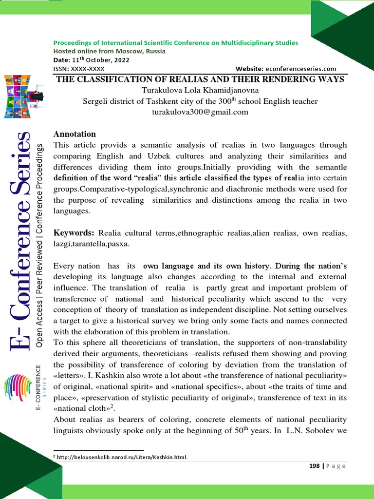 The Classification of Realias and Their Rendering Ways: Date: 11 | PDF ...