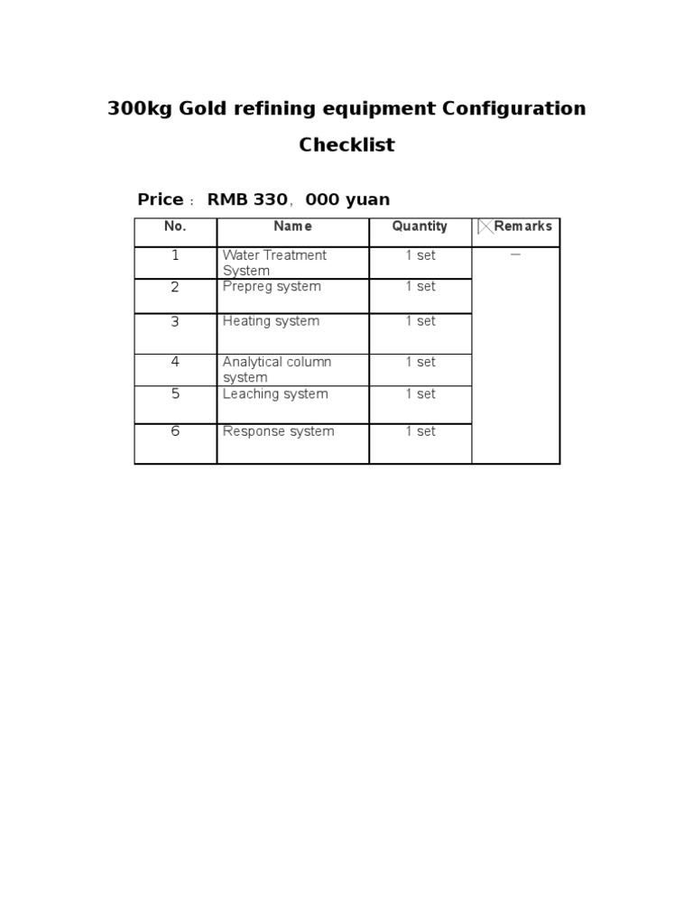 300kg Gold Refining Equipment Configuration Checklist | PDF | Chemistry ...