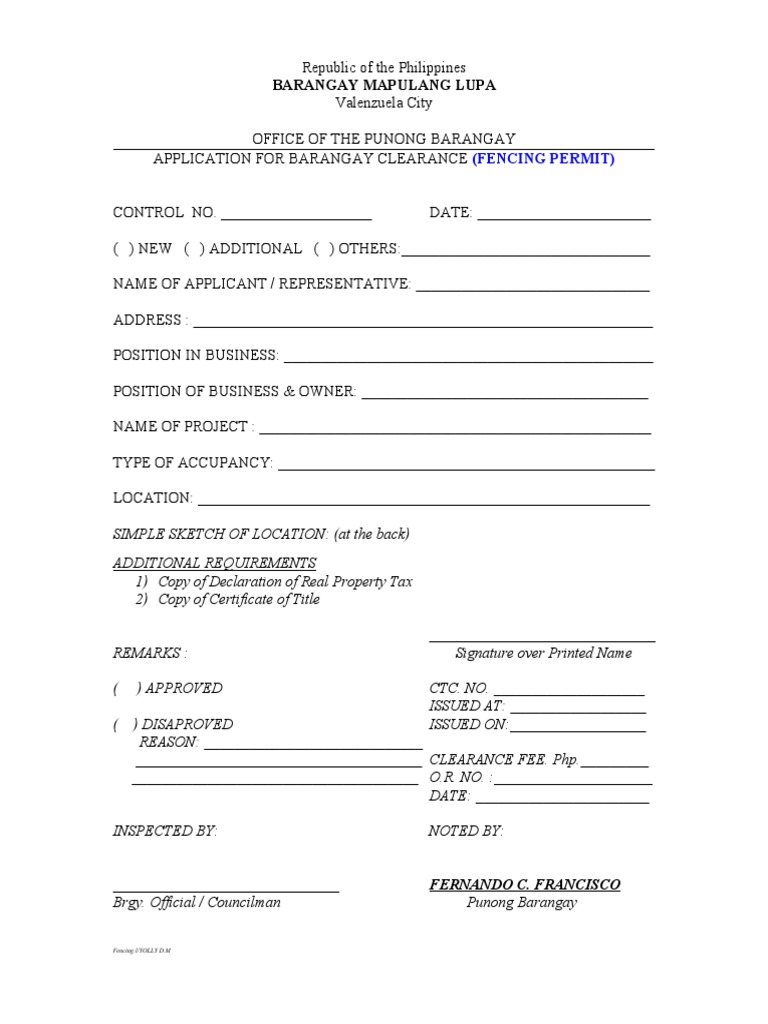 Fencing Permit Application Form PDF
