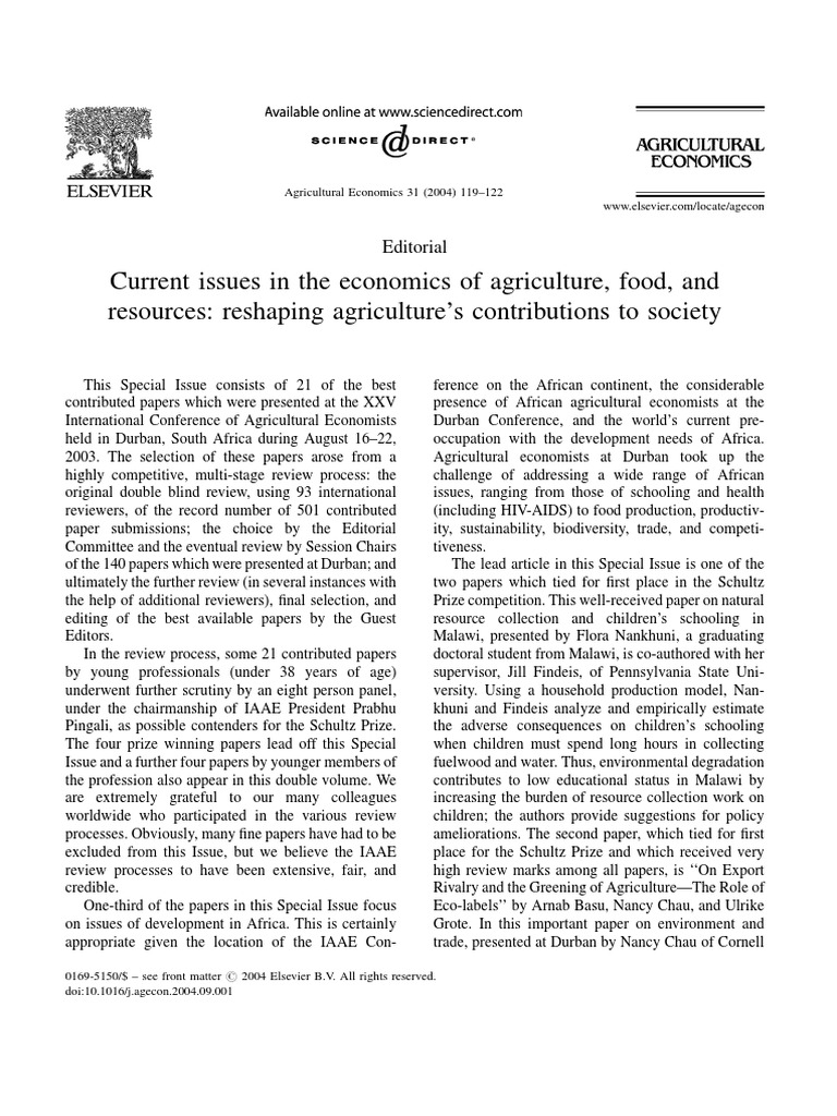 Current issues in the economics of agriculture food and resources