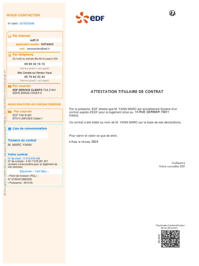 Contact et informations EDF | PDF | Puissance (physique) | Énergie ...