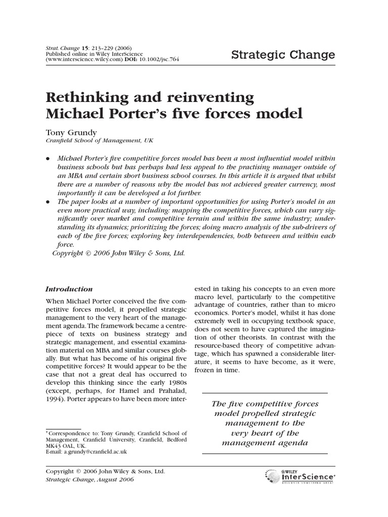 Rethinking and Reinventing The Five Forces Model (2006) | PDF ...