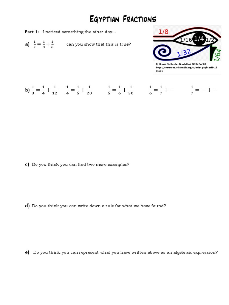Egyptian Fractions PDF Numbers Notation