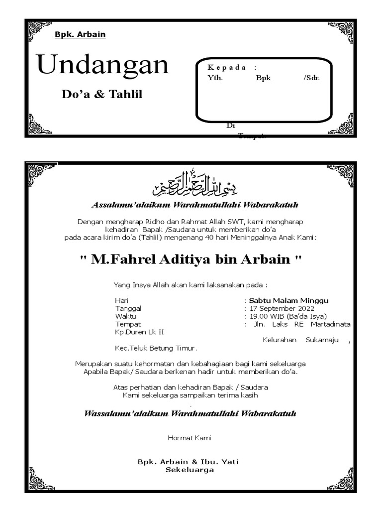 Undangan Tahlil 40 Hari | PDF