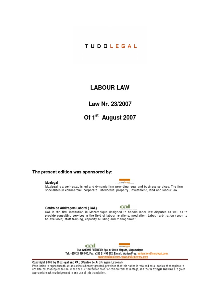 Mozambique Labour Law Pdf Strike Action Employment