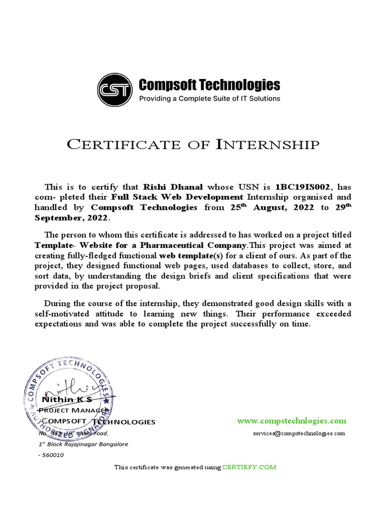 Internship Certificate PDF