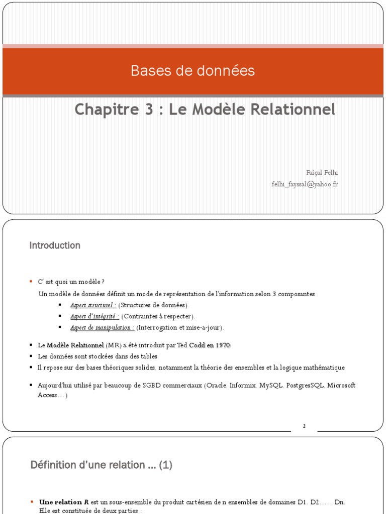 Chap3 BD | PDF | Base de données relationnelle | Modèle relationnel