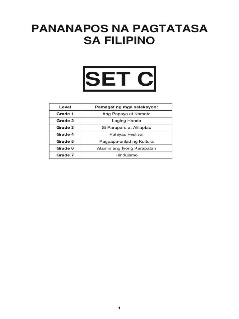 Pananapos Na Pagtatasa Sa Filipino 1 7 | PDF