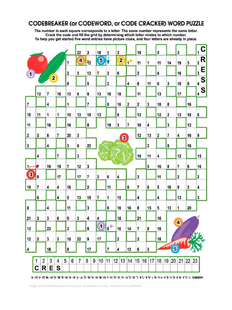 Vegetables Codebreaker Word Puzzle - Free Printable Puzzle Games | PDF