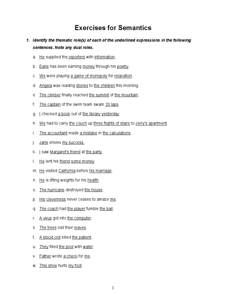 Exercises on Thematic Roles and Semantics | PDF | Young Adult