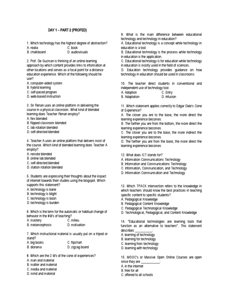 Day 1 Profed Pdf Educational Assessment Educational Technology