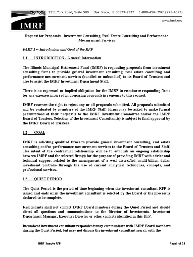 IMRF Investment Consulting RFP 2023 | PDF | Investment Management ...