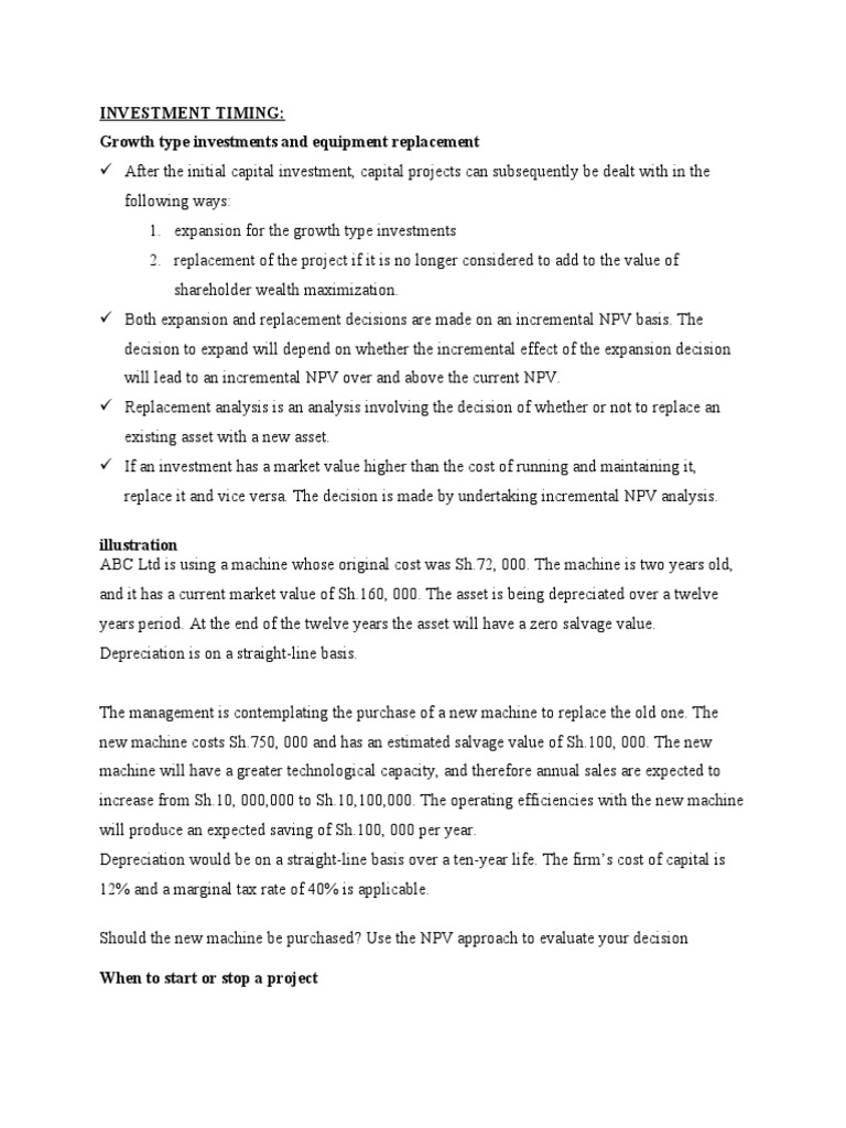 Investment Timing for Firms | PDF | Net Present Value | Depreciation