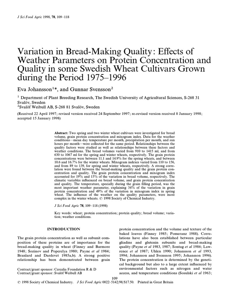 Variation in bread making quality effects of weather parameters on