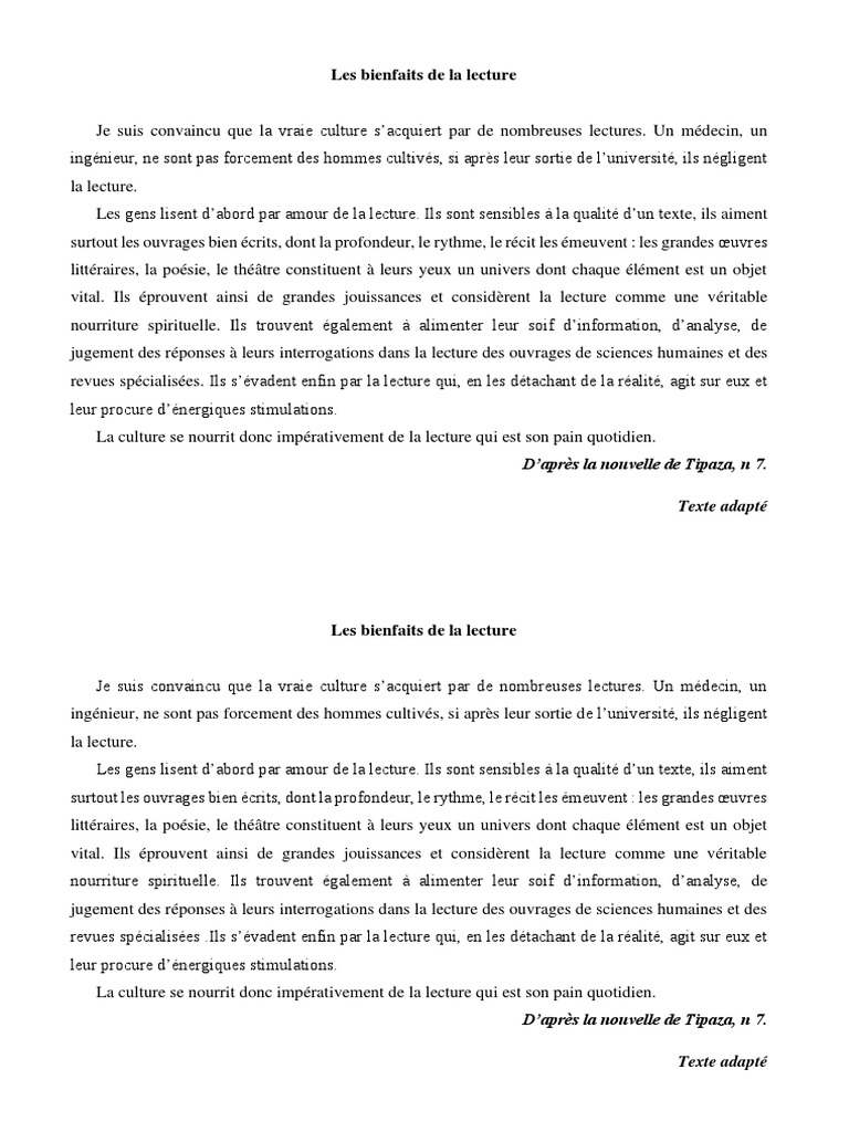 Bienfaits essentiels de la lecture | PDF | Sciences sociales | Philosophie