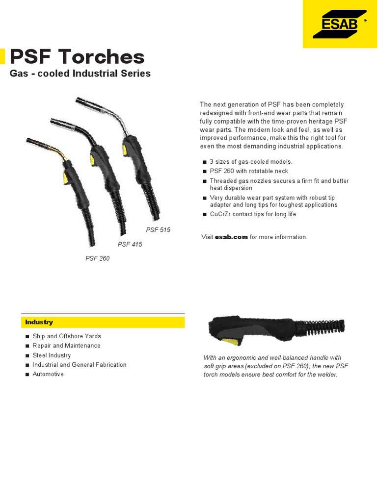 PSF 415 Torch Specifications and Parts | PDF