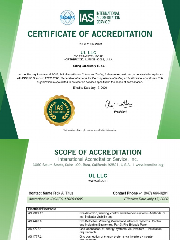 UL TESTING LAB ISO 17025 Certificate PDF Home Appliance Power