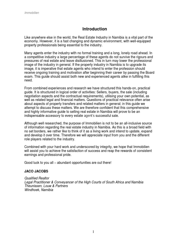 Introduction Namibia Real Estate PDF PDF Sales Market (Economics)