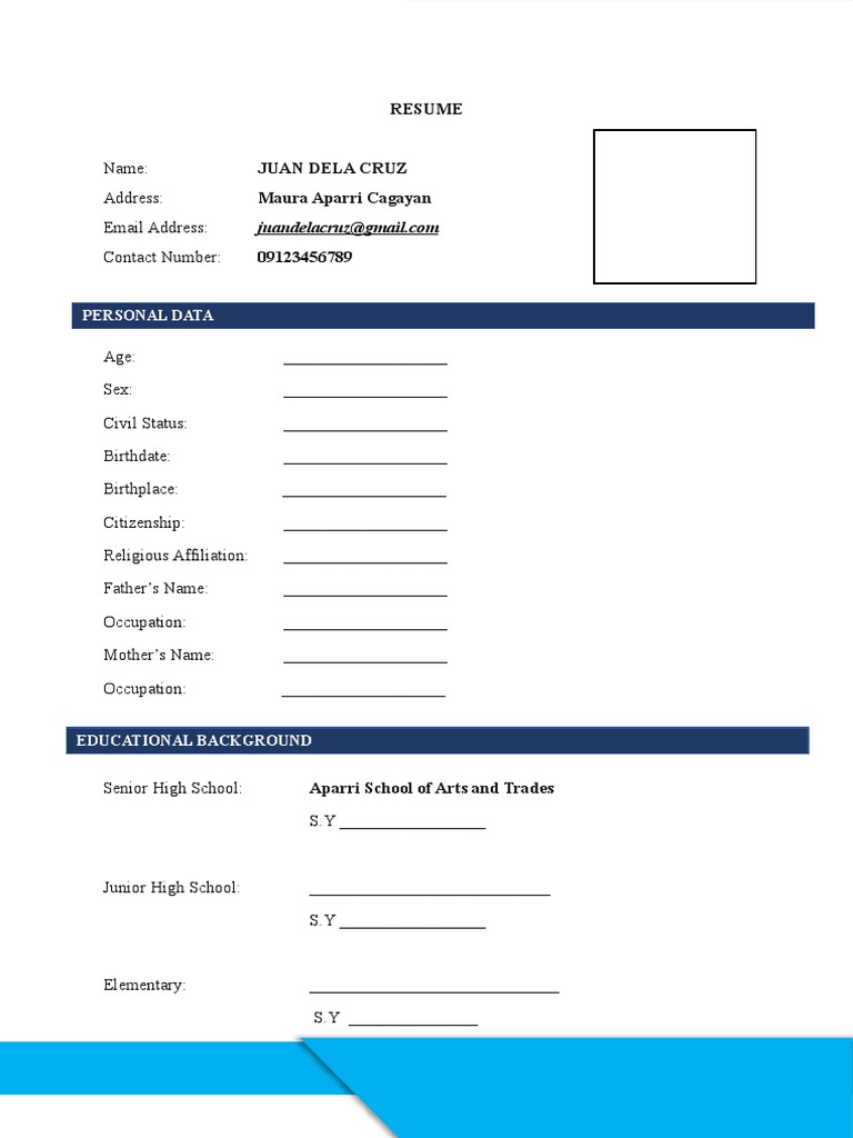 Resume Format Pdf Free Download With Photo
