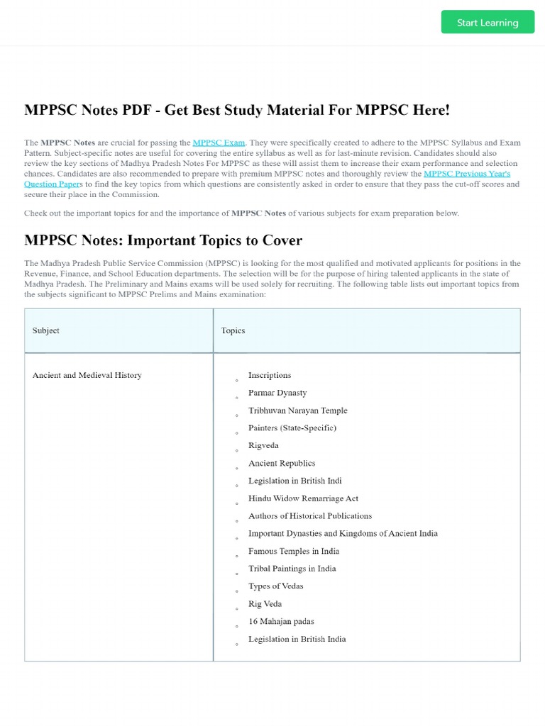 MPPSC Notes PDF Study Material in English For Prelims & Mains | PDF