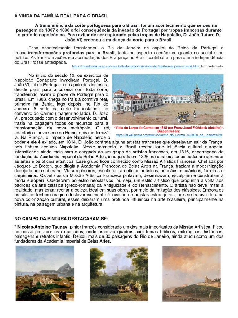 Atividade de Abril - Neoclássico e Romantismo 7º Ano | PDF | Brasil ...