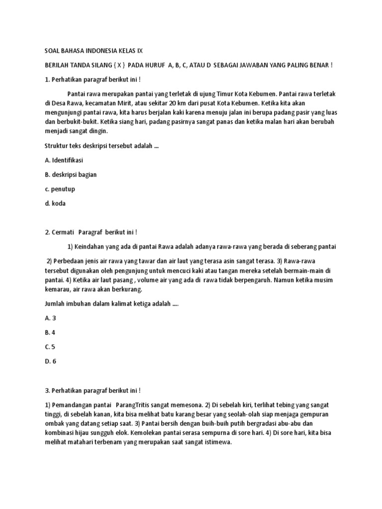 Soal Bahasa Indonesia Kelas IX | PDF