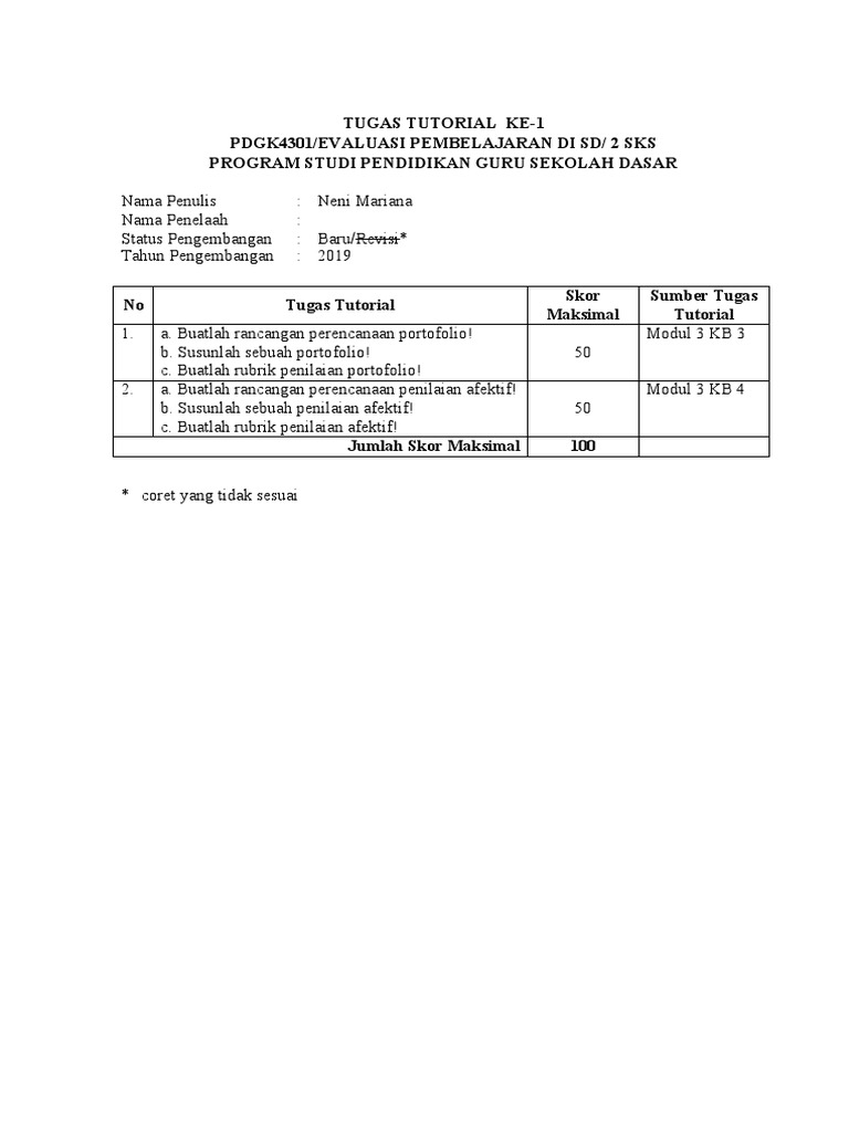 Tugas Tutorial Evaluasi Pembelajaran SD | PDF | Karier & Perkembangan