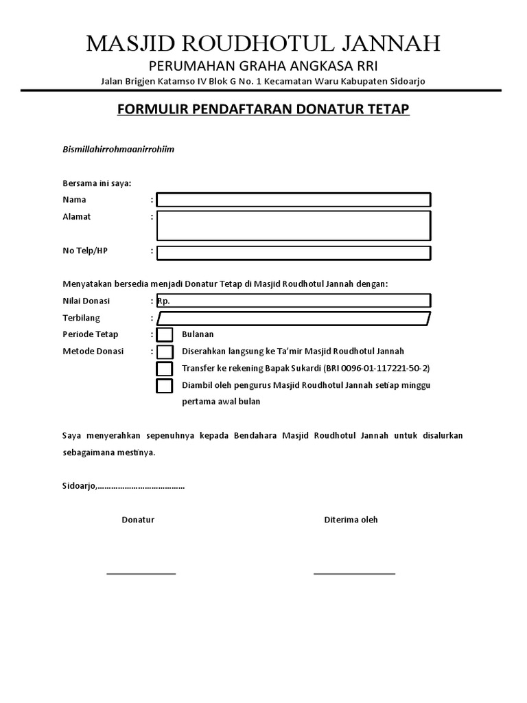 FORMULIR PENDAFTARAN DONATUR TETAP PDF