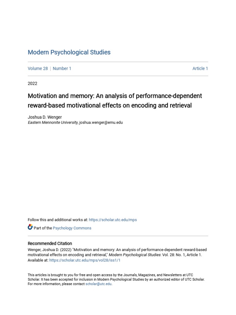 Motivation and Memory | PDF | Memory | Motivational