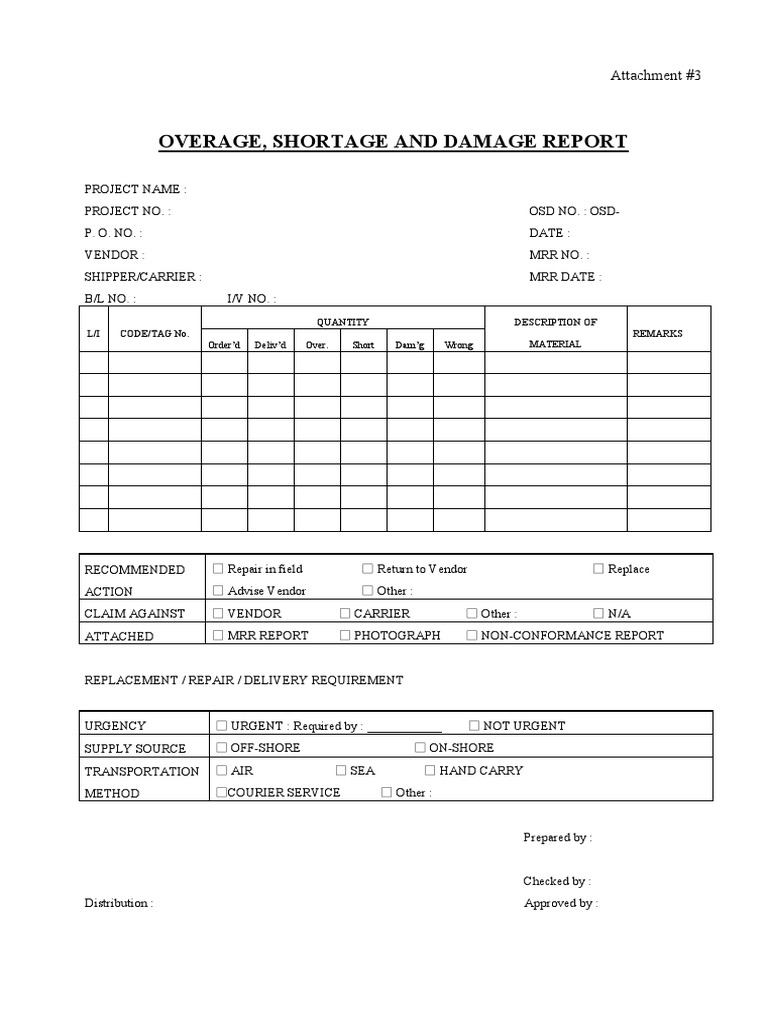 Overage, Shortage, and Damage Report | PDF
