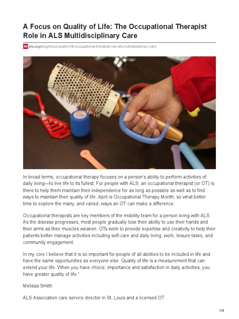 A Focus On Quality of Life The Occupational Therapist Role in ALS