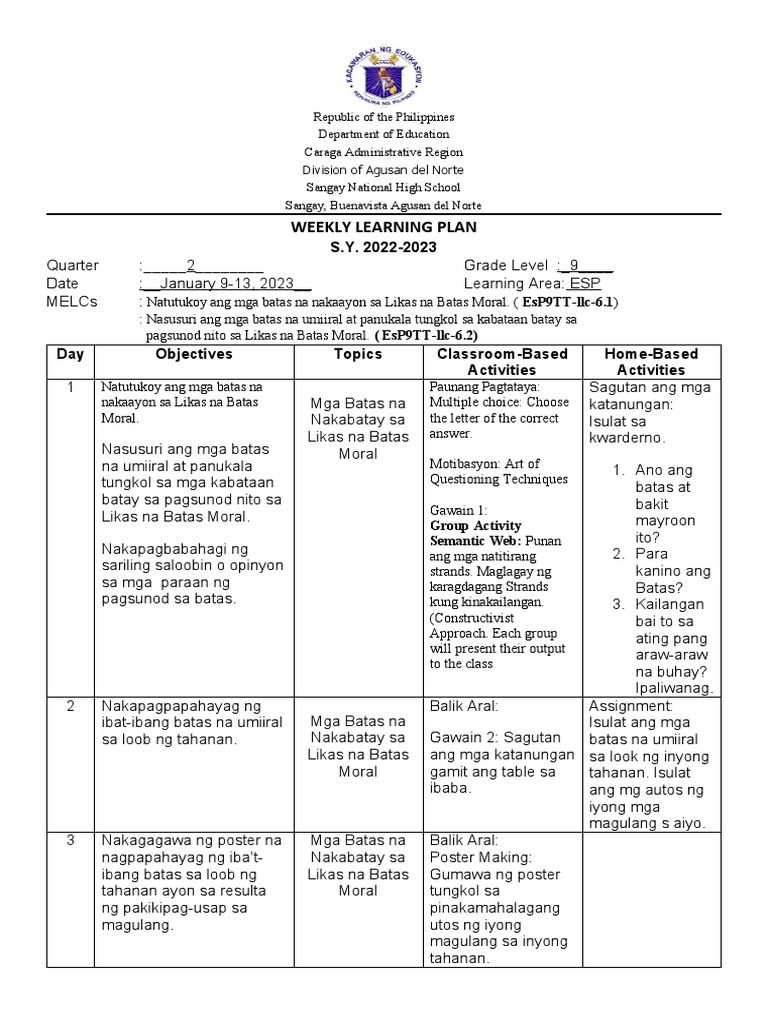 WLP-QUARTER 2-Jan 9-13 | PDF