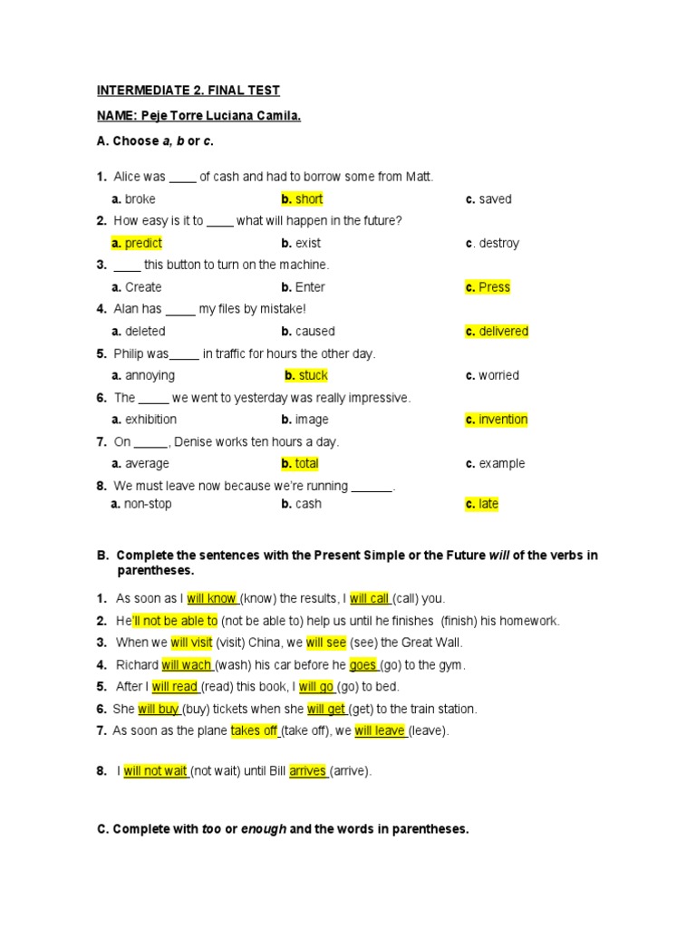Intermediate Ii - Final Exam | PDF