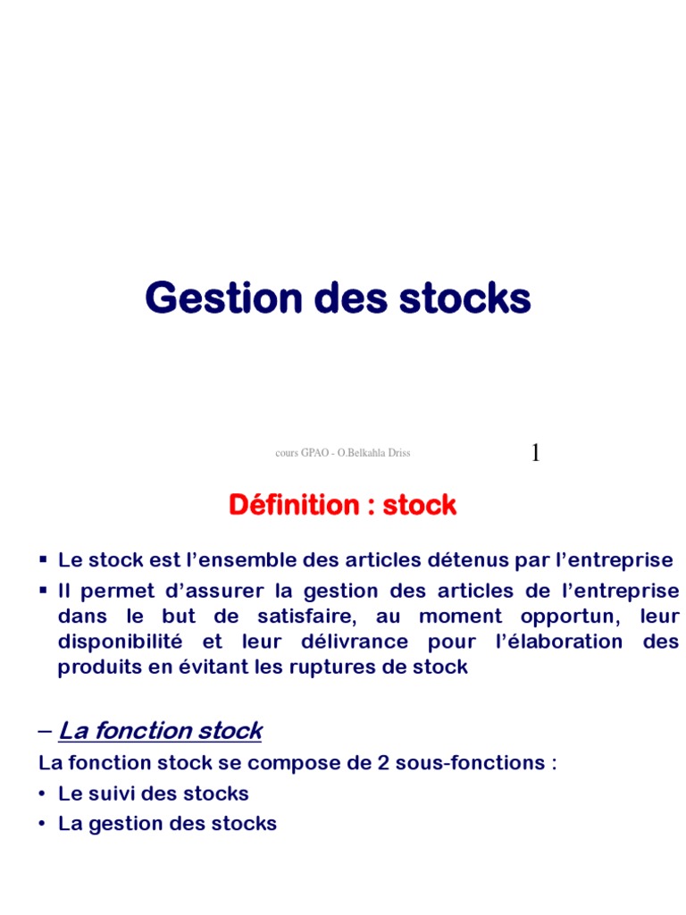 Gestion et Suivi des Stocks en Entreprise | PDF | Inventaire ...