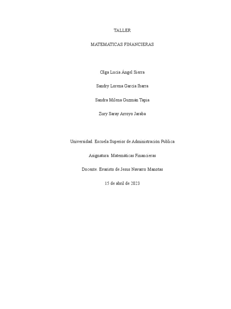 Ejercicios de Matemáticas Financieras | PDF | Negocios | Finanzas y dinero