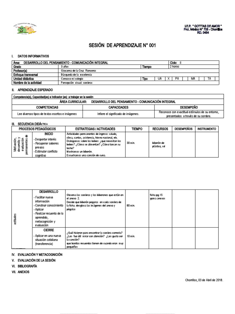 Sesiones de Aprendizaje para 3 Años | PDF | Evaluación | Aprendizaje