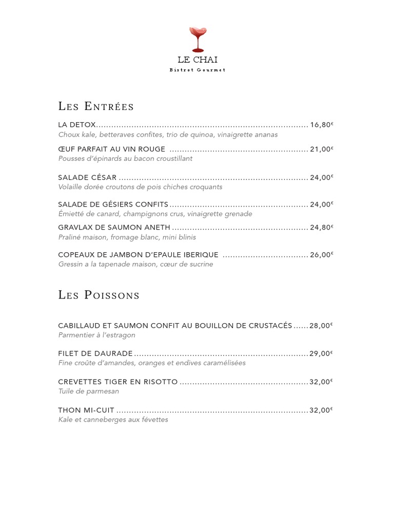 Menu Chai PDF | PDF | Nourritures | Cuisine