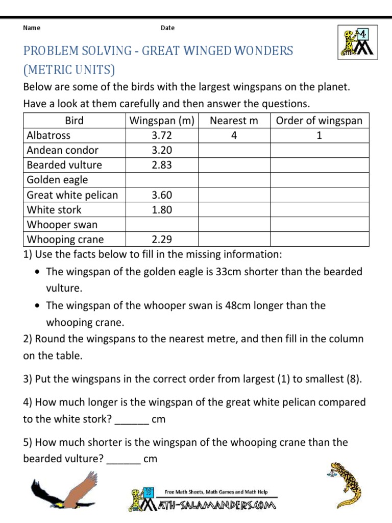 Largest Bird Wingspans: Problem Solving | PDF | Teaching Methods ...