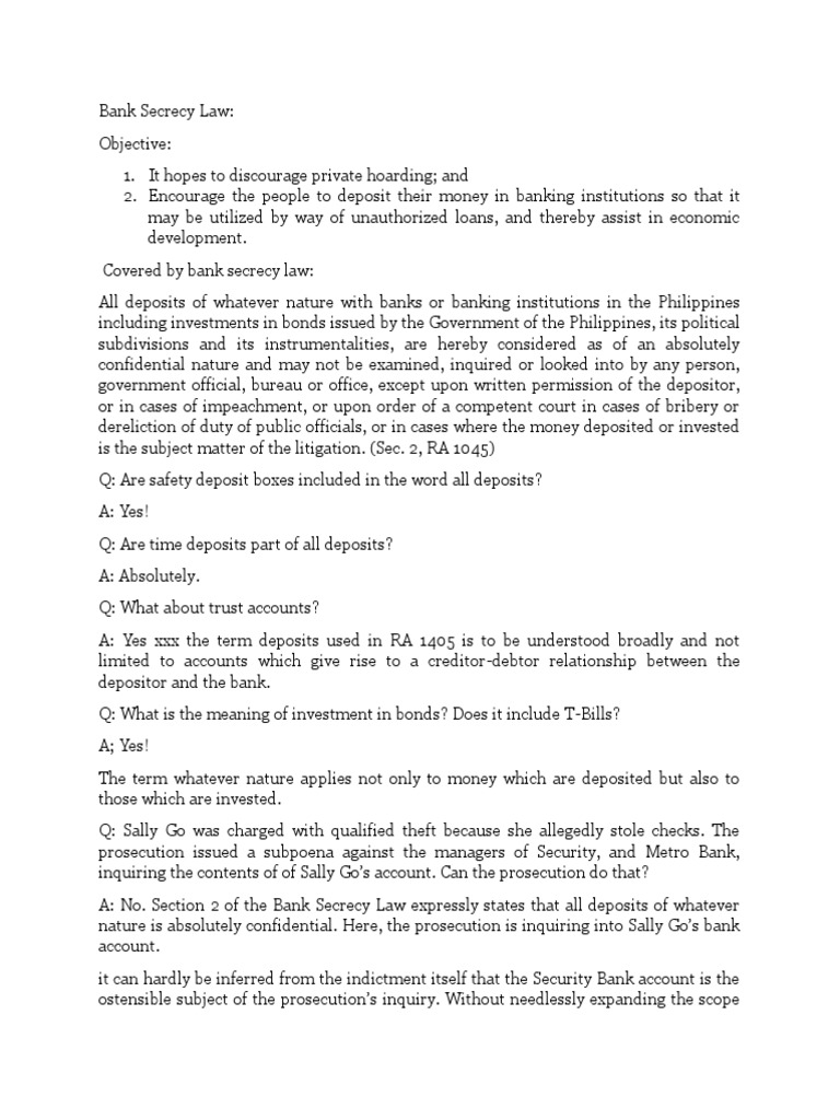 Bank Secrecy Law | PDF | Complaint | Banks