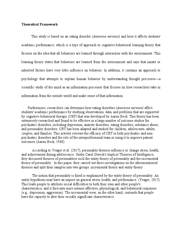 Theoretical Framework | PDF | Cognitive Behavioral Therapy | Eating ...