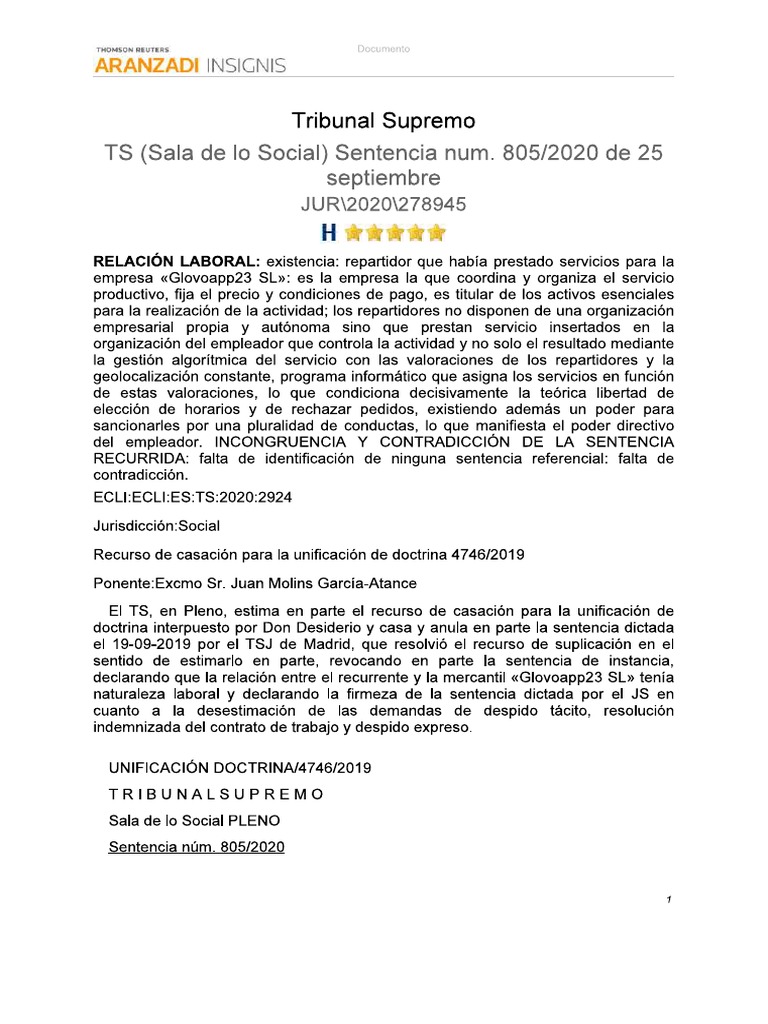 Sentencia 805-2020 Unificación de Doctrina | PDF