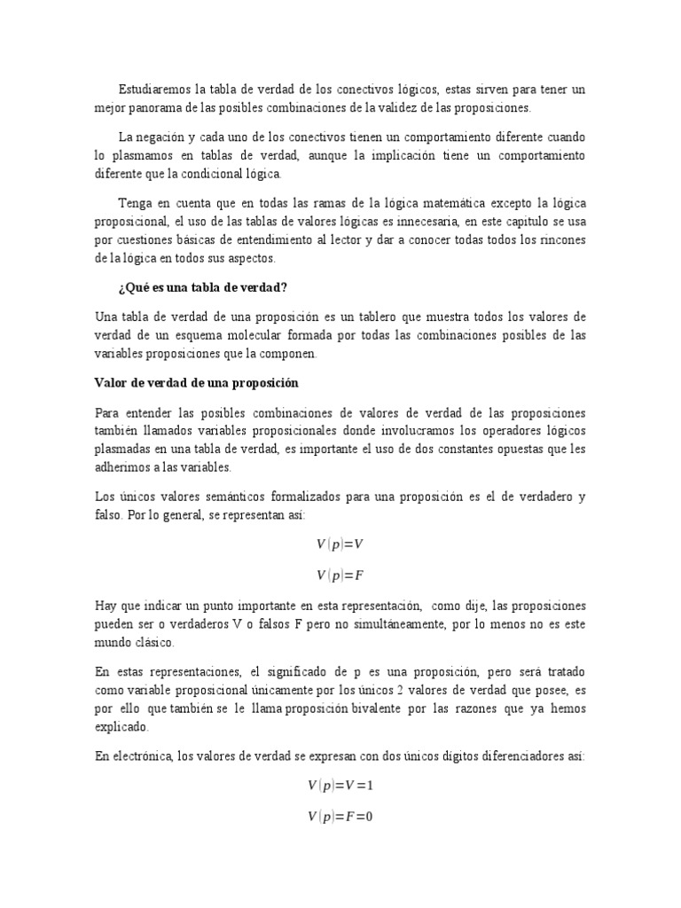 Tablas de La Verdad Explicacion Basica PDF