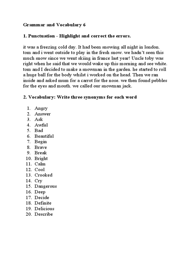 Grammar and Vocabulary 6 PDF Pasta Syntax