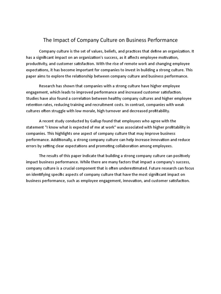 The Impact of Company Culture On Business Performance | PDF